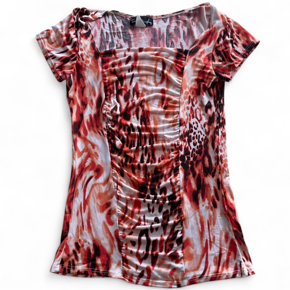 French Atmosphere Red and Black Animal Print Blouse